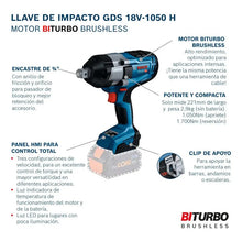 Kit Llave Impacto Gds18v-1050+cargador+baterias Bosch Azul 50 Hz