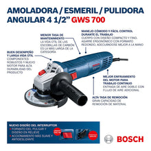 Esmeril Bosch Gws 700, 710w 127v Eje M14 06013a30g0 Azul