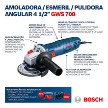 Esmeril Bosch Gws 700, 710w 127v Eje M14 06013a30g0 Azul