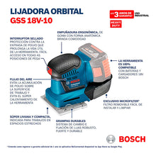 Lijadora Orbital Inalámbrica Bosch Gss 18v-10, 18v Sb De 1/4