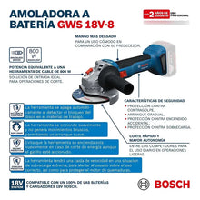 Kit Amoladora+cargador+2 Bat+maletin Accu Gws 18v-8 Bosch