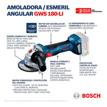 Miniesmeriladora Angular Inalámbrica 5 PuLG Bosch Gws 180-li