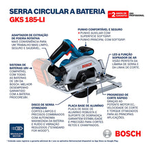 Sierra Circular Inalámbrica Bosch Gks 185-li 18v Sb Disco Azul