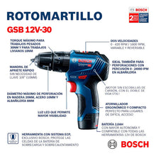 Rotomartillo Inalámbrico Bosch Gsb 12v-30 Brushless 12v Sb Azul 1600 Rpm