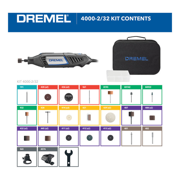 Dremel 4000 Mototool 32 Accesorios Y 2 Aditamentos F0134000f 60 175 W