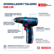 Taladro Atornillador Bosch Gsr 120-li, 12v Batería Cargador