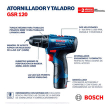Taladro Atornillador Bosch Gsr 120-li, 12v Batería Cargador