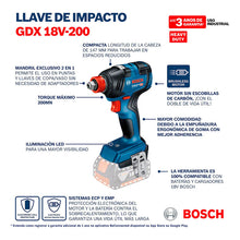 Llave De Impacto Inalámbrica ¼ Y ½  Bosch Gdx 18v-200 18v