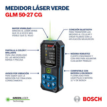 Medidor Láser Verde Bosch Glm 50-27 Cg Con Bluetooth