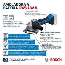Kit Amoladora+cargador+2 Bat+maletin Accu Gws 18v-8 Bosch