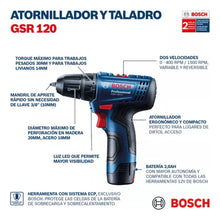 Taladro Atornillador Bosch Gsr 120-li 12v 1 Batería Maletín Azul