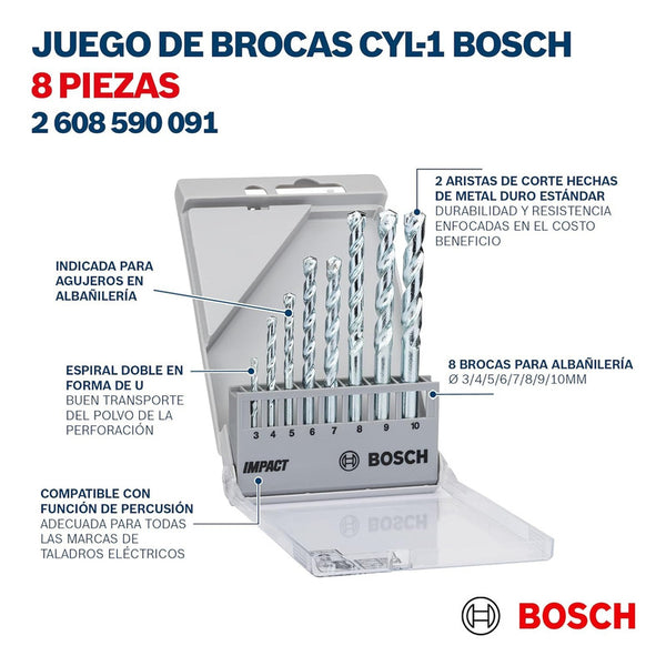 Set De Brocas Concreto Cyl-1 C/8 Pzas Bosch 2608590091