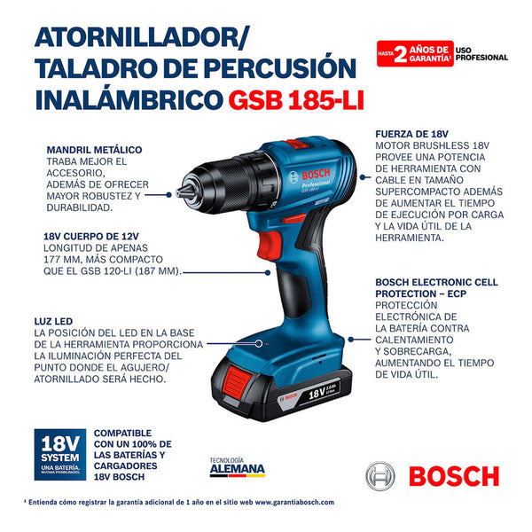 Rotomartillo 1/2 Bosch Gsb 185-li 18v (sin Batería Cargador)