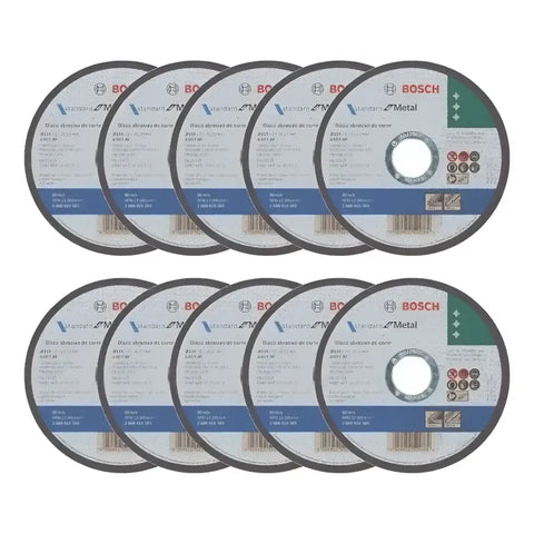 Paquete 10 Discos Bosch Corte Metal Recto 4 1/2 2608619383 Negro