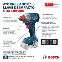Llave Impacto Inalambrica+cargador+2 Bat Bosch Gdx 18v-285 Azul 50 Hz