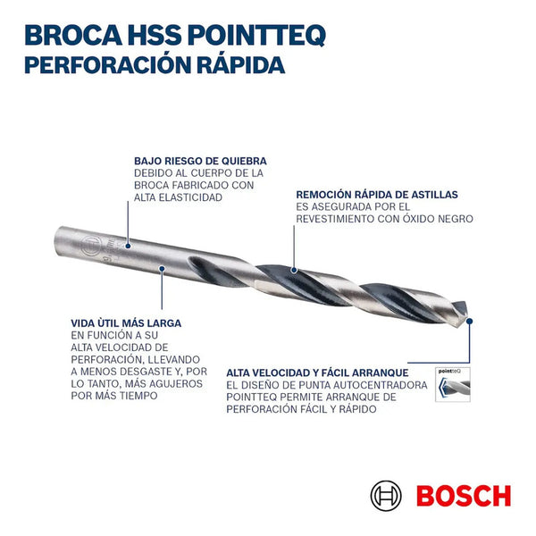 5 Pzas Brocas P/metal Hss-pointteq 29/64  Bosch 2608577341